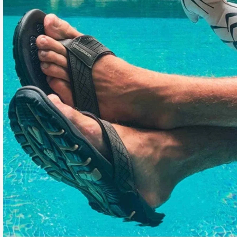 NWOT HOBIBEAR MEN FLIP FLOP THONG SANDAL INDOOR OUTDOOR ARCH SUPPORT BLACK SZ 8